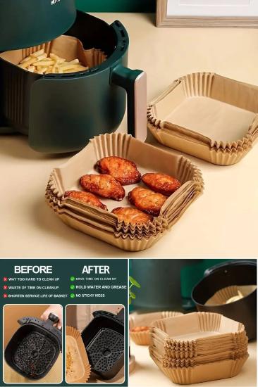 100 Adet Air Fryer Pişirme Kağıdı Tek Kullanımlık Gıda Yağlı Kağıdı Kare Tabak Model