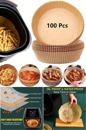100 Adet Air Fryer Pişirme Kağıdı Tek Kullanımlık Yağlı Kağıdı Yuvarlak Tabak Model