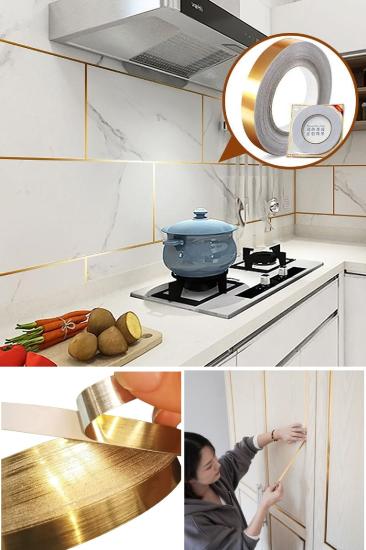50 Metre Dekoratif Banyo Mutfak Fayans Arası Şerit Bant Gold Renk 1 Cm