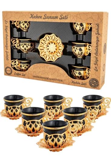 6 Adet Kahve Fincanı Takımı Kutulu Hediyelik Kahve Seti Gold Renk